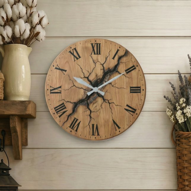 Reloj de pared efecto madera agrietada| Decoración (Subido por el creador)