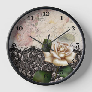 Reloj De Pared el francés scripts el rosa blanco del victorian