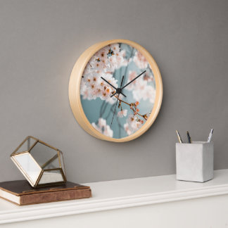 Reloj de pared elegante de flor de cerezo con made