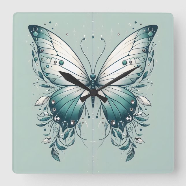 Reloj de pared elegante de mariposa cuadrada (Anverso)