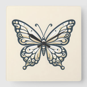 Reloj de pared elegante de mariposa cuadrada