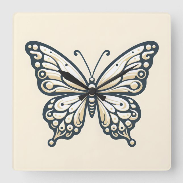 Reloj de pared elegante de mariposa cuadrada (Anverso)