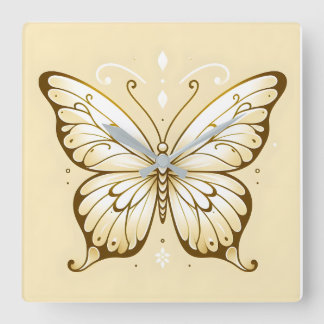 Reloj de pared elegante de mariposa cuadrada