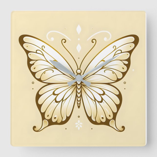 Reloj de pared elegante de mariposa cuadrada (Anverso)