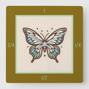 Reloj de pared elegante de mariposa cuadrada
