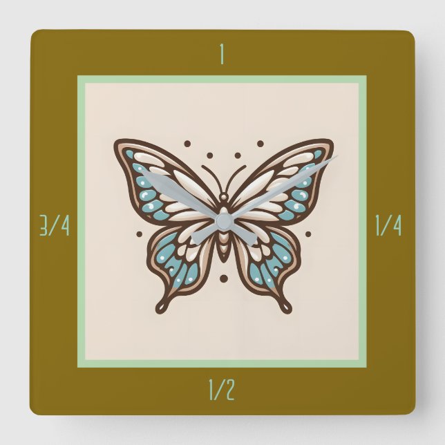 Reloj de pared elegante de mariposa cuadrada (Anverso)