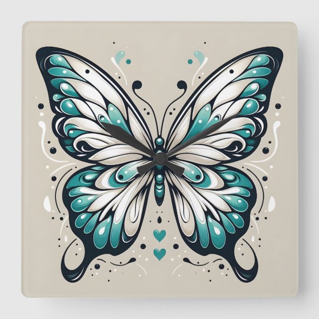 Reloj de pared elegante de mariposa cuadrada (Anverso)
