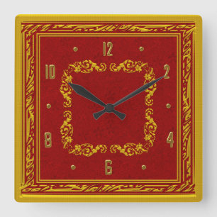 Reloj de pared elegante del oro rojo y amarillo