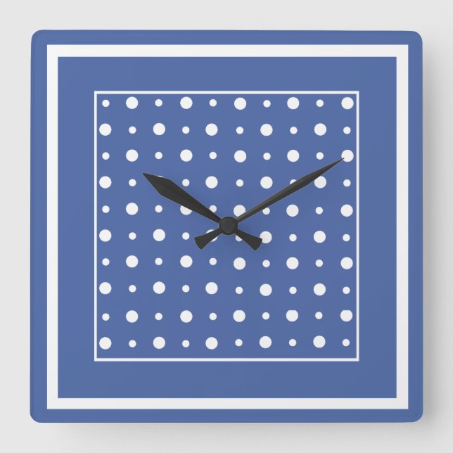 Reloj de pared elegante, puntos de polka azul oscu (Anverso)