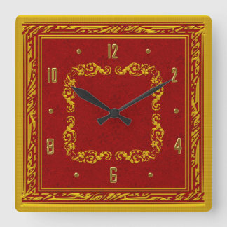 Reloj de pared elegante rojo y amarillo dorado
