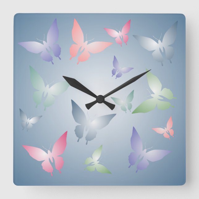 Reloj de pared en colores pastel de la mariposa (Anverso)