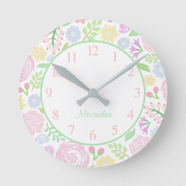 Reloj de pared en colores pastel floral del