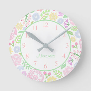 Reloj de pared en colores pastel floral del