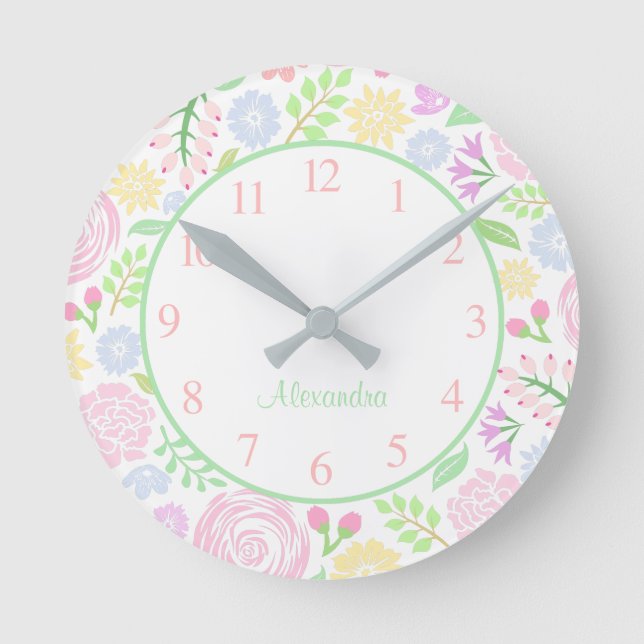 Reloj de pared en colores pastel floral del (Anverso)