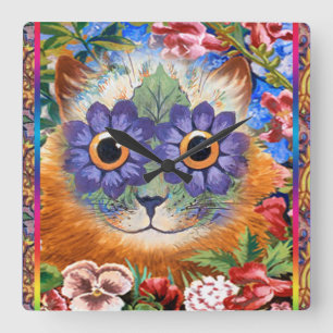 Reloj de pared enrrollado del gato de la flor de