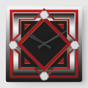 Reloj de pared entonado negro y de plata rojo