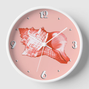 Reloj De Pared Esbozo de concha - coral, cáscara rosa y blanco