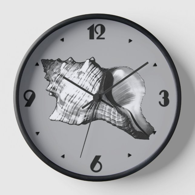 Reloj De Pared Esbozo de concha - tonos grises y blancos (Anverso)