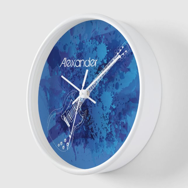 Reloj De Pared Esbozo de Guitarra Eléctrica Esbozo de pintura azu (Ángulo)