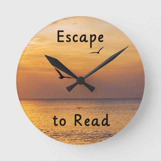 Reloj de pared Escape to Read | Frase para amantes (Anverso)