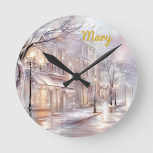 Reloj de pared - Escena de nieve vintage personali