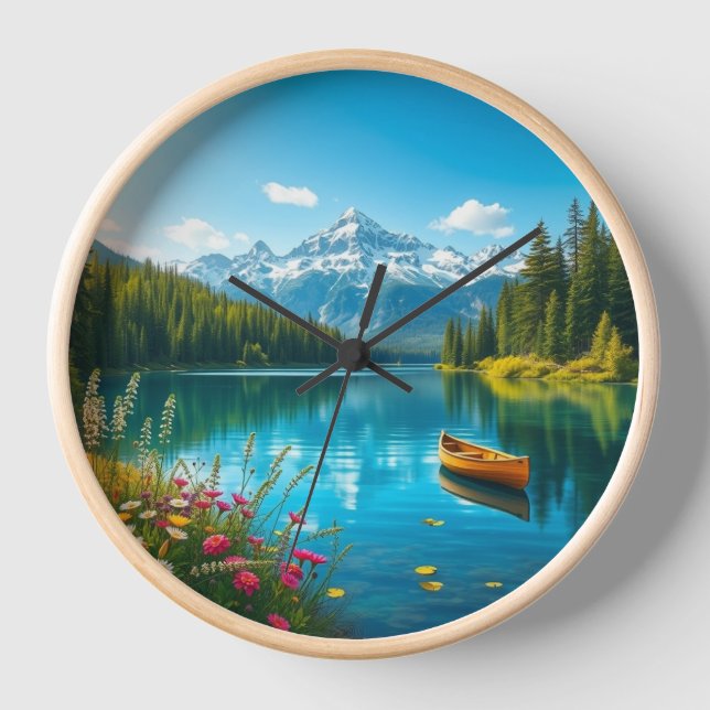 Reloj de pared escénico del lago montañoso (Anverso)