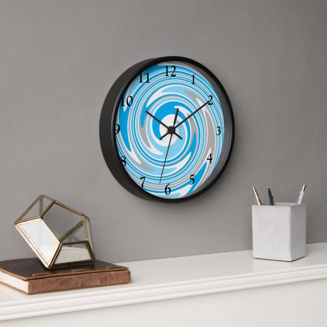 Reloj De Pared Espiral azul y gris abstracto (Oficina)