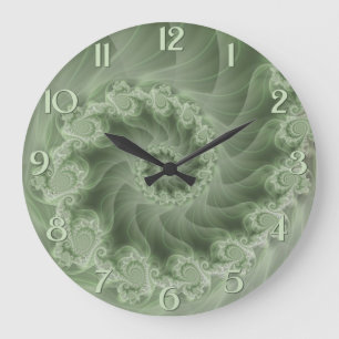 Reloj de pared espiral verde sedoso del fractal