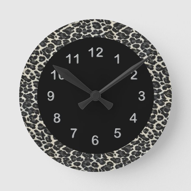 Reloj de Pared Estampado de Leopardo Negro Animal (Anverso)