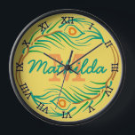 Reloj De Pared Esténcil monograma de pluma de pavo real Art Deco<br><div class="desc">Este bonito y moderno diseño de reloj de pared con esténcil de decorar luce el estilo Art Decó y Art Nouveau de los años 20. En el centro, puedes añadir tu nombre y monograma dentro del círculo hecho de una pluma abstracta de pavo real floreciente. Los números del reloj son...</div>