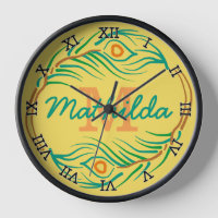 Esténcil monograma de pluma de pavo real Art Deco