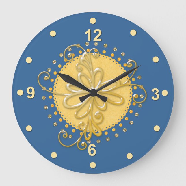 Reloj de pared estilizado azul y amarillo (Anverso)
