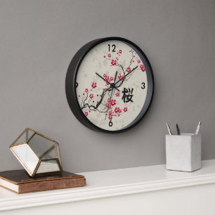 Reloj De Pared Estilo oriental Sakura Cherry Blossom Art