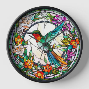 Reloj de pared estilo vidrio emplomado de colibrí