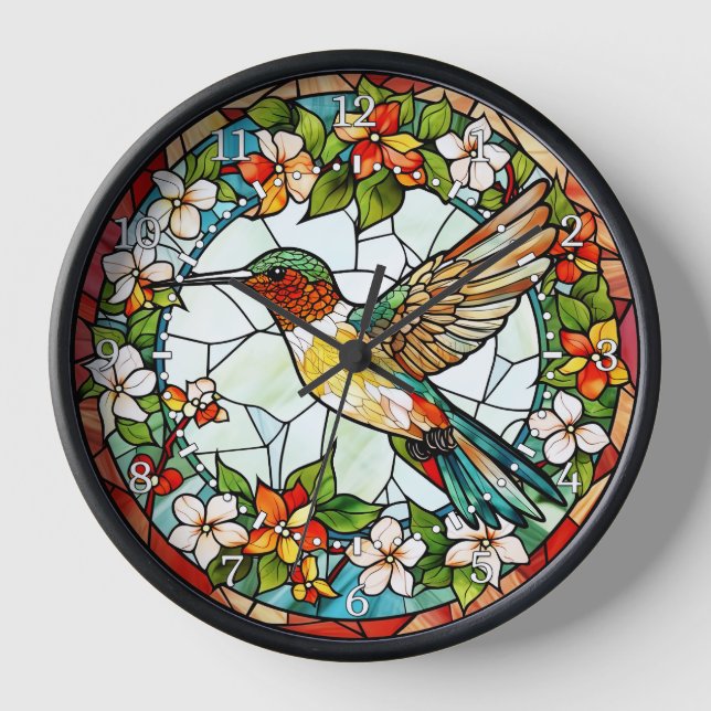 Reloj de pared estilo vidrio emplomado de colibrí (Anverso)