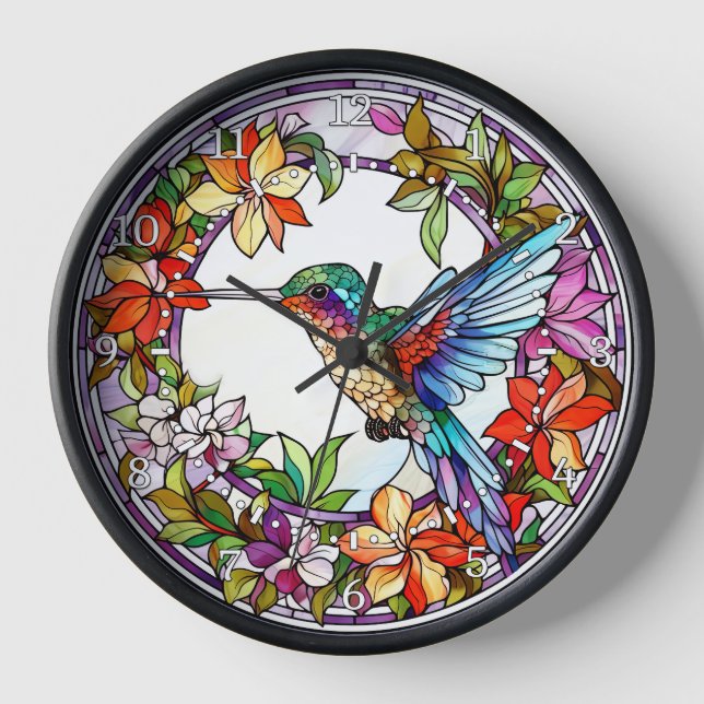 Reloj de pared estilo vidrio emplomado de colibrí (Anverso)