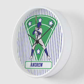 Reloj De Pared Estrella azul de la batería de béisbol personaliza