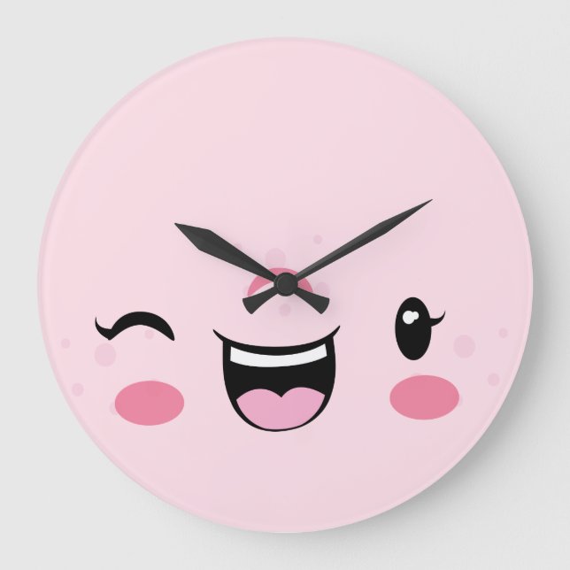 Reloj de pared facial de Kawaii con guiños rosas (Anverso)