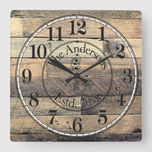 Reloj de pared familiar con efecto de madera con p