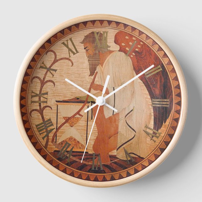 Reloj de pared Father Time con marco de madera nat (Anverso)