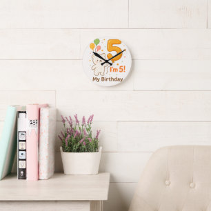 Reloj de pared Feliz 5º Cumpleaños – Globo de colo