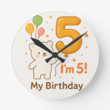 Reloj de pared Feliz 5º Cumpleaños – Globo de colo