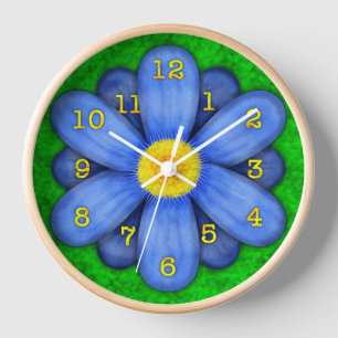 Reloj De Pared Flor azul de margarita en verde hermoso