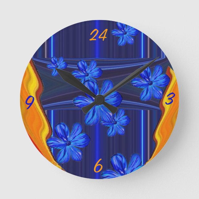 Reloj de Pared Flor de Flor Azul Luces de Neón (Anverso)