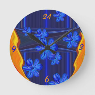 Reloj de Pared Flor de Flor Azul Luces de Neón