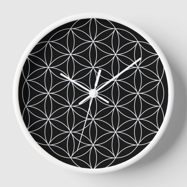 Reloj de pared Flor de Vida en Blanco y Negro (Anverso)