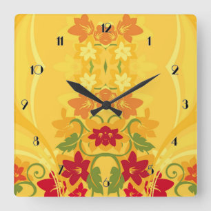 Reloj de pared floral amarillo amarillo y soleado