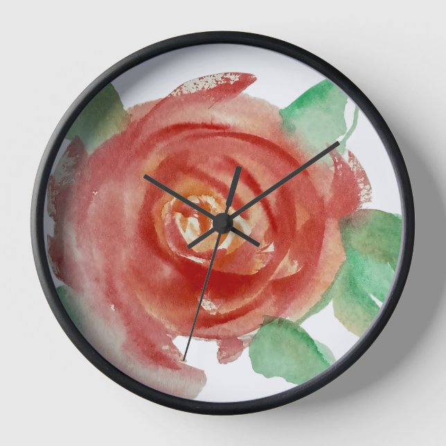 Reloj de pared floral artístico de rosa acuarela r (Anverso)