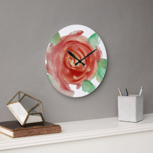 Reloj de pared floral artístico de rosa acuarela r
