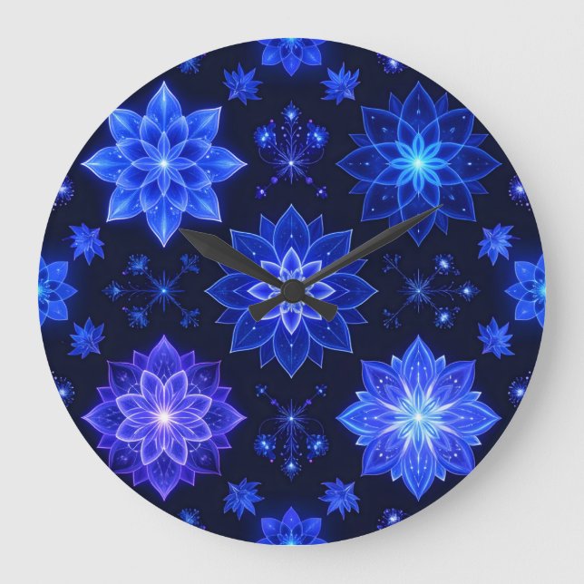 Reloj de pared floral azul morado brillante (Anverso)